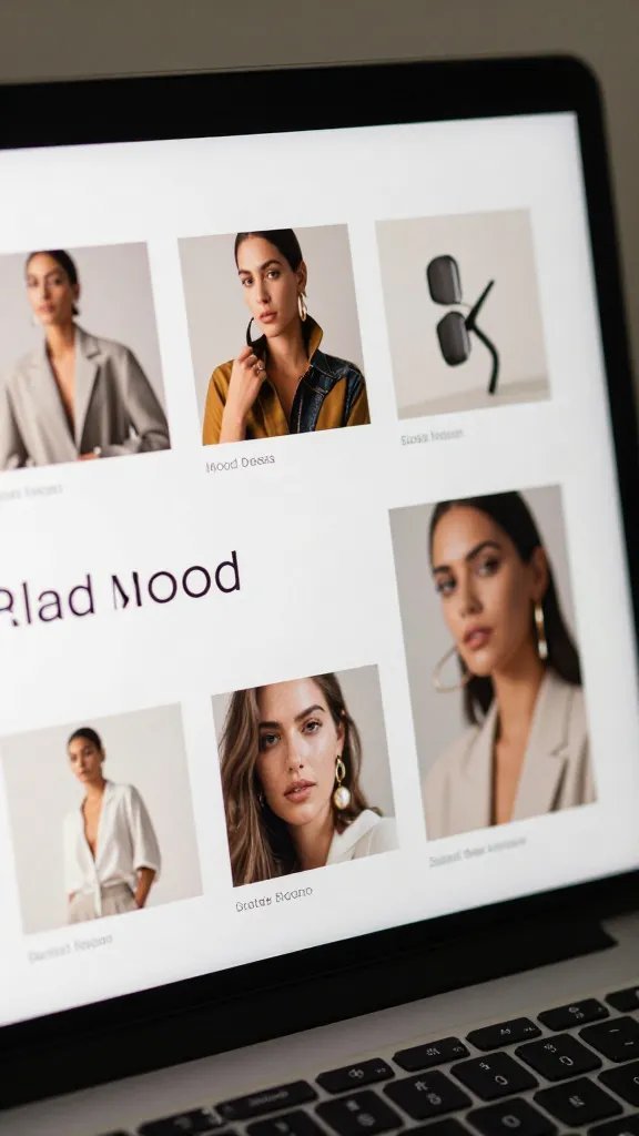 Closeup of a laptop screen displaying a brand mood board