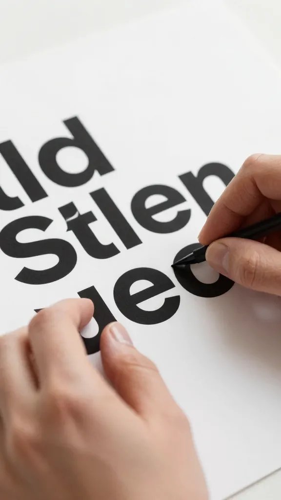 Closeup of a designer's hands adjusting typography on a mockup