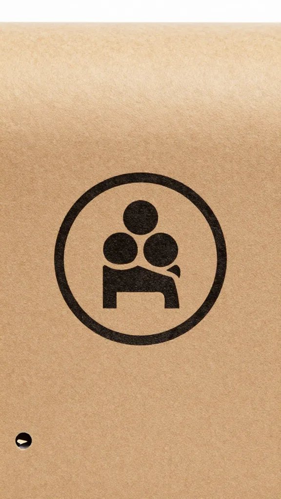 Closeup of a logo stamped on a kraft shipping mailbox label