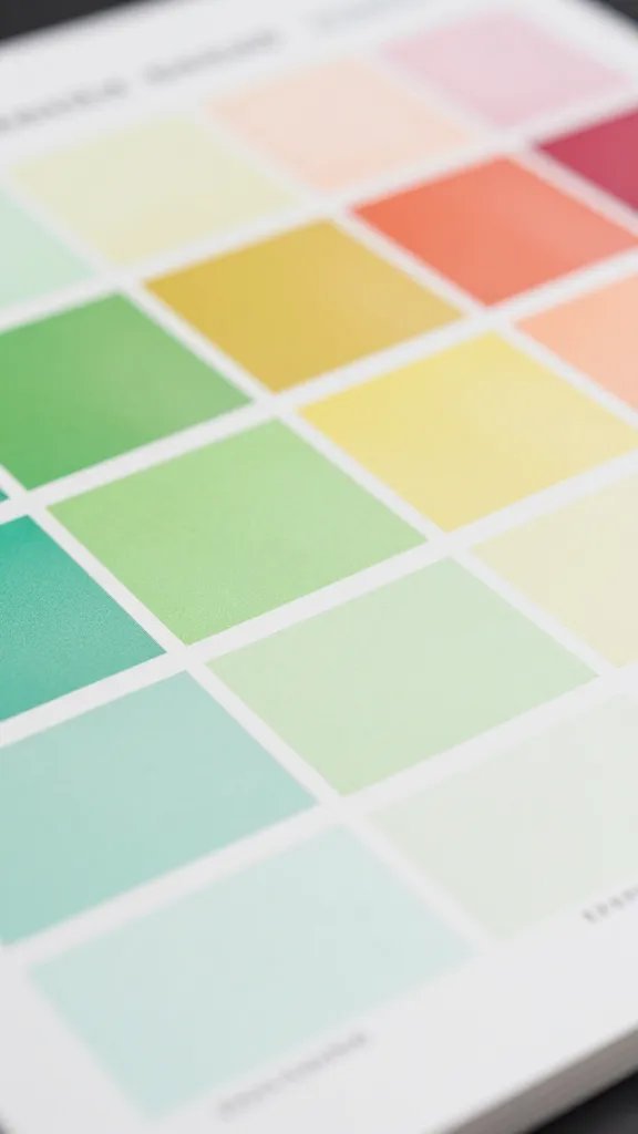 Closeup of a color swatch book opened to brand palette spread