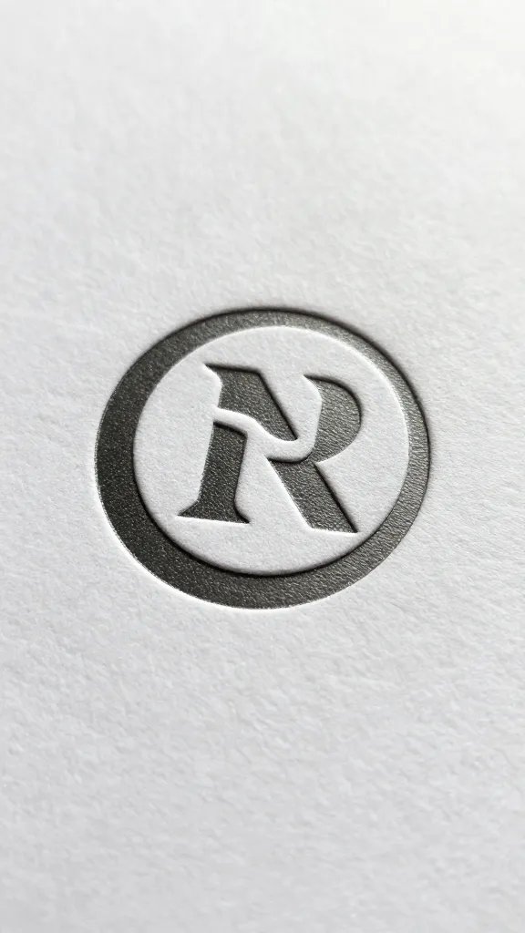 Closeup of embossed logo on brand guidelines booklet