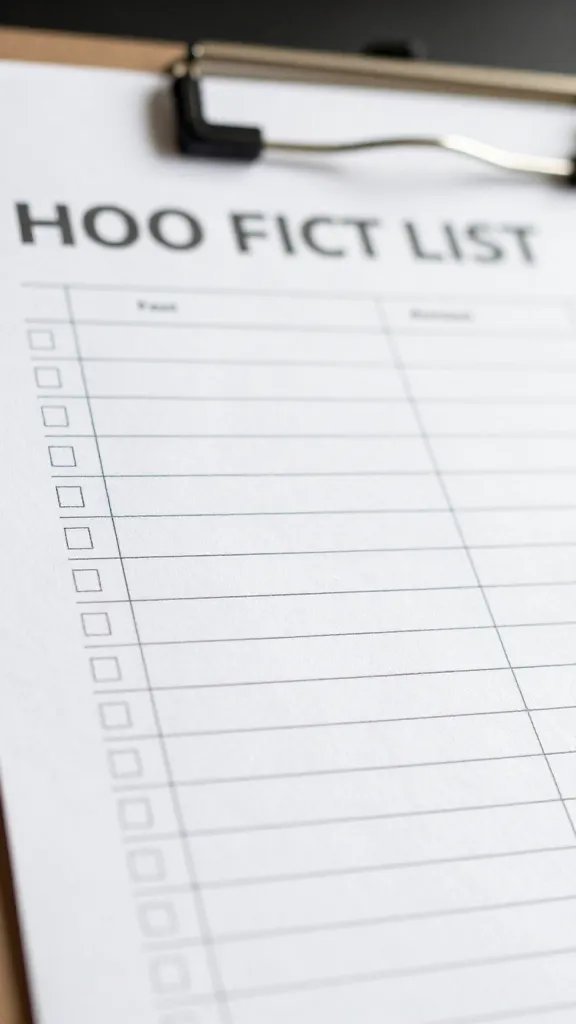 Closeup of a photographer’s shot list template on clipboard