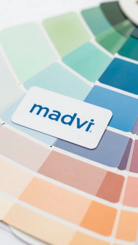 Closeup of a color palette swatch fan with brand tag