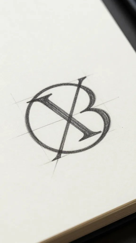 Closeup of a logo sketch on a designer’s notebook