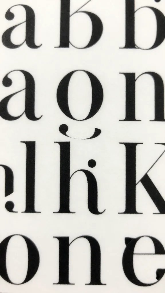 Closeup of a typographic mood board with letters