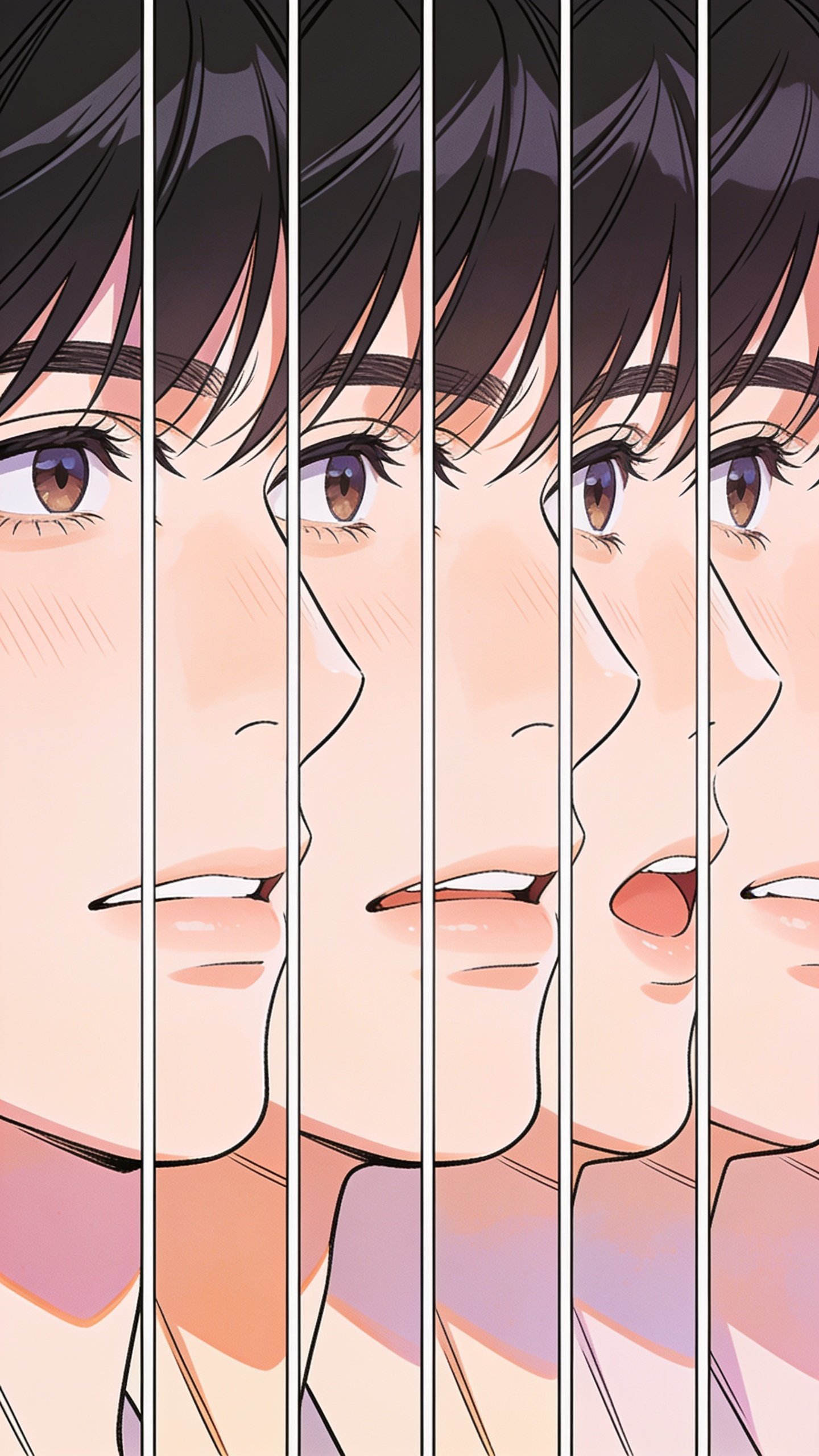 closeup of a single illustrated character's evolving face in sequence
